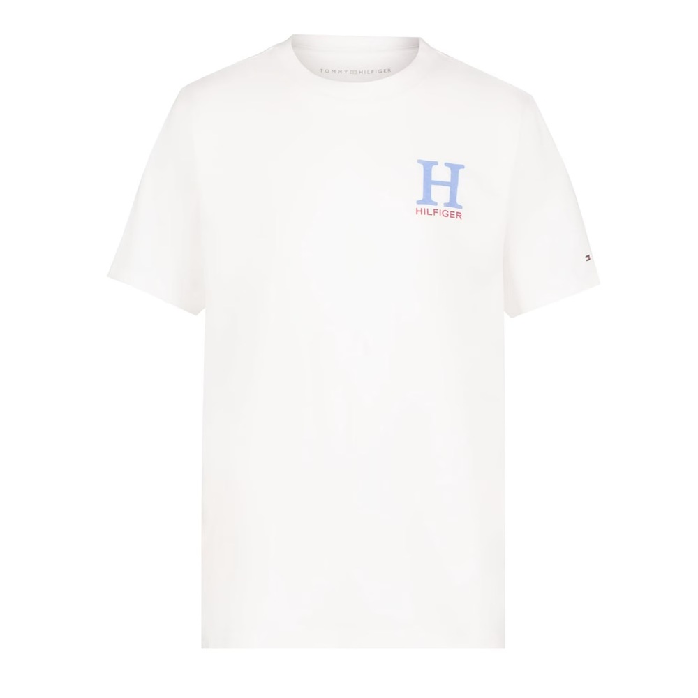 Tommy Hilfiger White Tee with Light Blue and Red Accents